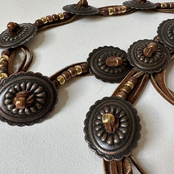 Western Cooper Brass Handmade Leather Belt With Tassels Southwestern